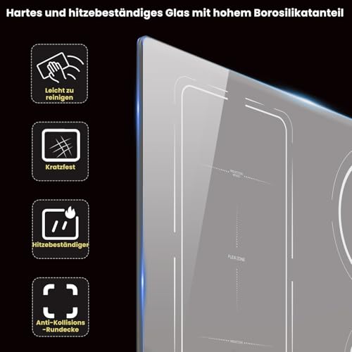 Induktionskochfeld 60 cm, 4 Platten Einbau Kochfeld induktion Autark Induktionsherd mit Stecker Induktionsfeld mit Flexzone 9 Leistungsstufen, 3400W, Timer