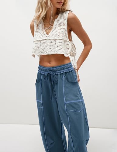 MISSACTIVER Women Wide Leg Baggy Pants Drawstring High Elastic Waist Lounge Palazzo Pants Casual Sweatpants with Pockets3