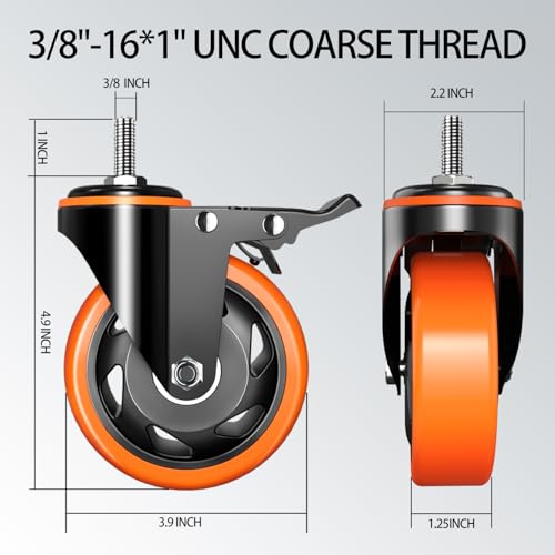 4 inch stem caster wheels 2000lbs threaded stem casters set of 4 heavy duty3834-16 x 1stem diameter 3834 length 134 safety dual locking caster industrial castor wheels for cartfurniture
