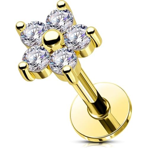 OUFER Helix Earring Stud, Curved Flower Stud Earrings Flat Back 316L Stainless Steel 16G Internally Threaded Cartilage Helix Conch Earrings for Women Men 16g 6mm Blue