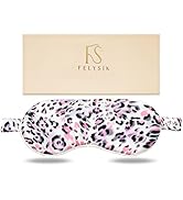 FELYSIK 22 Momme Mulberry Silk Sleep Mask, Pink Leopard Print 100% Silk Eye Mask for Night Sleepi...