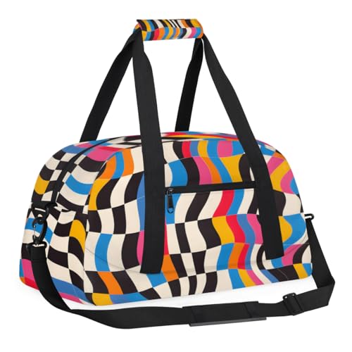 Vintage Colorful Wavy Gym Travel Duffle Bag for Women & Men with Front Zipper Pocket for Sports, Overnight, Weekender, Carry On,Workout & Dance Bag,18.9 * 8.7 * 10.6 in3