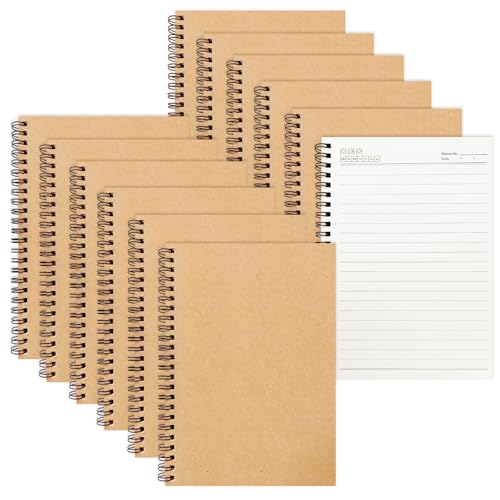 ReePlan 12 Pack A5 Spiral Notebooks 120 Lined Pages 80gsm Thick Paper Kraft Cover 360 Double Wire Binding Coil Notepads for Work University Note Taking & Travel