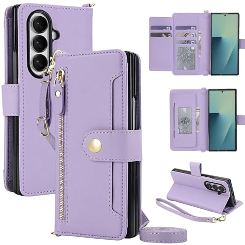 Protection Galaxy Z Fold 3 portefeuille cuir violet fentes cartes