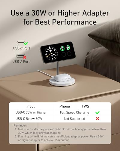 Image of Anker MagGo 2-in-1 MagSafe Compatible Qi2 15W Wireless Charging Stand | Qi2 Certified, Fast Charging, Wireless Charger for iPhone 17, AirPods Pro, and More (White, 40W Adapter Included)