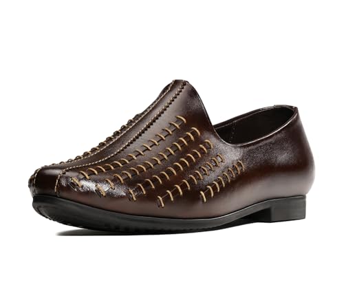 Image of LOUIS STITCH Men's Ethnic Slip On Striped Mojaris | Stylish Nagra Juti for Men | Lightweight and Comfortable Stylish Jutis and Mojaris for Kurta Pajama | LSAXNGMS