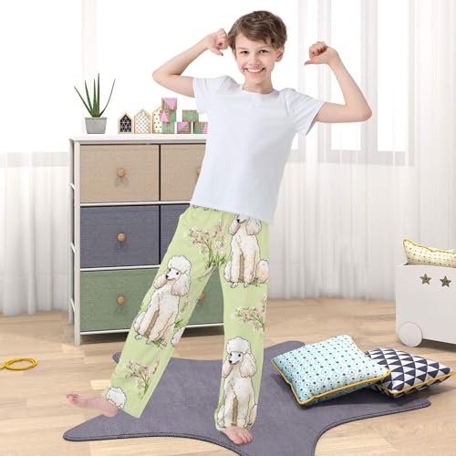 Poodle Spring Florals Boys Long Pants Soft Trousers Elastic Waist Kids Lounge Bottoms with Pockets S-XL 5