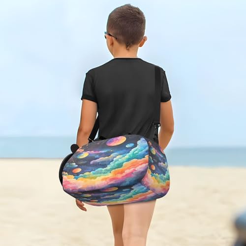 Planet Clouds Colorful Kids Travel Duffel Bag for Boys Girls Overnight Weekend Tote Bag with Shoes Compartment for Beach Swim Trip 7