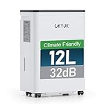 Deshumidificador 12L con Indicador Digital de Humedad,Deshumificadores de humedad Deshumidificador para Hogar hasta 40m² con Apagado Automático, Ideal para, Baños, Dormitorios, Sótanos (12L Blanco)