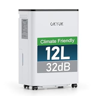 OKYUK Déshumidificateur électrique 12L, déshumidificateur pour maison 40m² avec arrêt automatique, idéal pour, salles de bains, chambres, appartements, sous-sols (Blanc 12L)