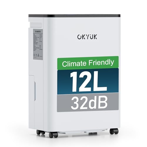 Deshumidificador 12L con Indicador Digital de Humedad,Deshumificadores de humedad Deshumidificador para Hogar hasta 40m² con Apagado Automático, Ideal para, Baños, Dormitorios, Sótanos (12L Blanco)