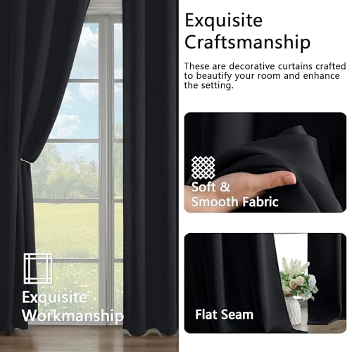 Image of Simplebrand Halloween Black Extra Long 10ft Curtains for Patio 120 Inches Long 2 Panels Set, Room Darkening Solid Thermal Insulated Energy Saving Grommet Window Treatment Curtains Drapes, 50 Wx120 L