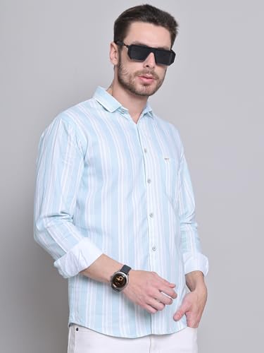 Image of Majestic Man Men Cotton Classic Slim Fit Opaque Striped Casual Shirt