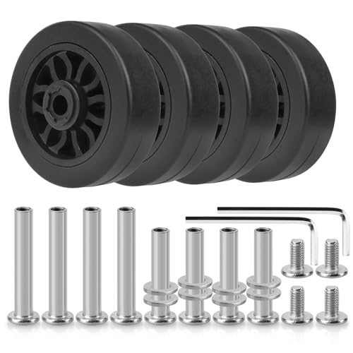 Domiella 4Pcs Luggage Replacement Wheels, OD 50mm 360 Spinner Swivel Casters, Wear-Resistant Rubber Suitcase Trolley Wheels Repair Kit, PF30