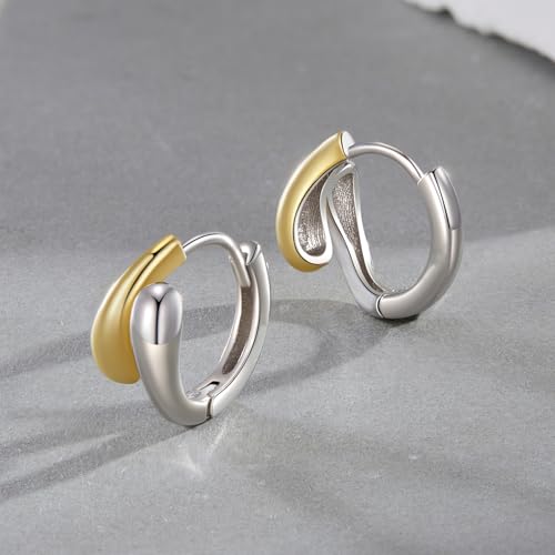 WOSTU 14K Gold Plated Two-Tone Oval Hoop Earrings for Women, Water Drop Design Lightweight Huggie Earrings,925 Sterling Silver Posts Double Drop Chunky Hoops Hypoallergenic Ear Buckles4