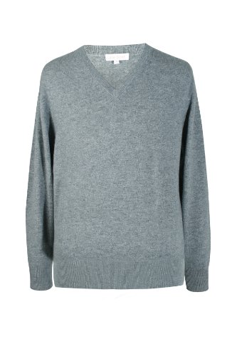 Lona Scott Men's Pure Cashmere Sweater V Neck Plain 48 XXXL Grey