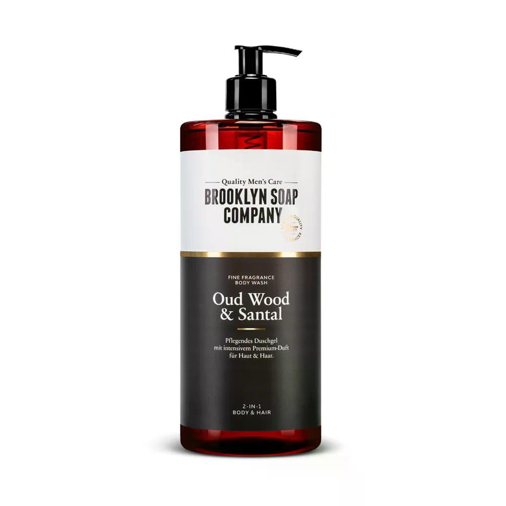 Brooklyn Soap Company Duschgel für Männer 1 Liter - Oud Wood & Santal Body Wash - 2-in-1 Duschgel für Herren für Haut und Haare - Shower Gel