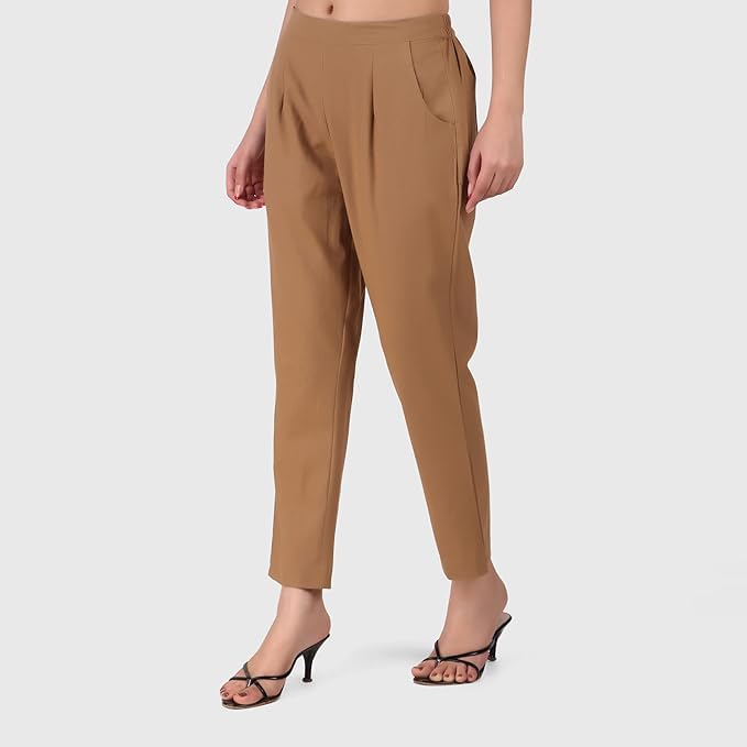 Image of Aarav Fabric Women's 100% Cotton Casual Pant | Ankle Length Regular fit Cotton Trouser | Straight Fit Formal Pants for Kurti, Office, Casual and Daily Outdoor Lifestyle