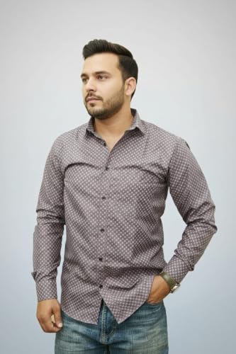 Image of Pack of 2 Men's Cotton Fabric Button Down Full Sleeve Collar Neck Regular Fit Check & Dotted Printed Combo Shirt