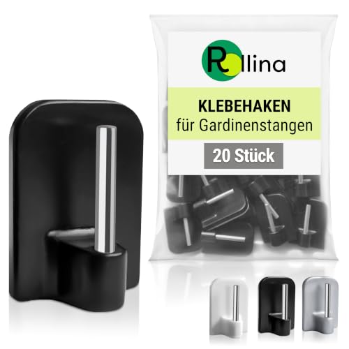 Rollina Klebehaken für Scheibengardinen (20 Stück) | Gardinenhaken für Gardinenstange ohne Bohren | Haken zum Einhängen | Fensterhaken Gardinenhalter