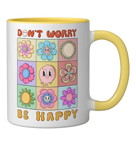 Taza Cerámica Retro Don’t Worry Be Happy 11oz Amarillo Blanco miniatura 2