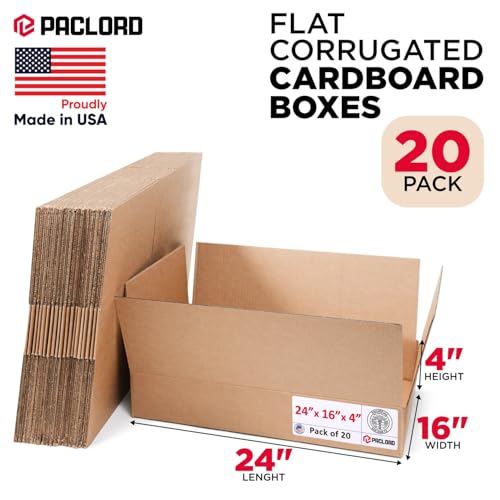 Image of Flat Cardboard Boxes 24 inchL x 16 inchW x 4 inchH (Pack of 20) - USA-Made Packing Boxes for Moving, Shipping, or Storage - USPS, UPS, FedEx Approved - Professional Packing Supplies for Moving