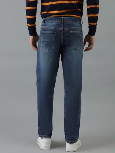 Image of KOTTY Men's Slim Fit Mid Rise Dark Blue Jeans