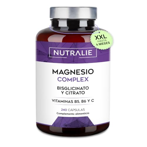 Citrato de Magnesio 1545mg + Magnesio Bisglicinato 600mg XXL Cansancio y Fatiga, Hasta 4 Meses, Alta Biodisponibilidad, Veganas, Magnesium Complex- 240 Cápsulas Nutralie