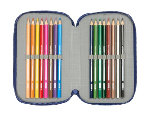 safta FC Barcelona Navy Blue Schulmäppchen mit 37 nützlichen Utensilien, Federmäppchen für Kinder, ideal für Kinder von 5 bis 14 Jahren, bequem und vielseitig, Qualität und Widerstandsfähigkeit, 12,5