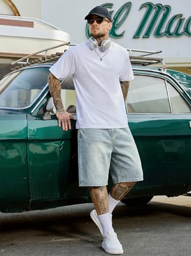 Image of PLEPAN Mens Super Baggy Jean Shorts 12 inch Vintage Loose Fit Wide Leg Long Jorts Y2K Streetwear Below Knee Denim Shorts