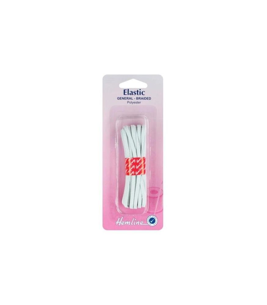 Hemline General Purpose Braided Elastic – 3mm x 5m White Durable Polyester Elastic for Sewing, Swimwear, and Casting Applications, Strong and Hardwearing