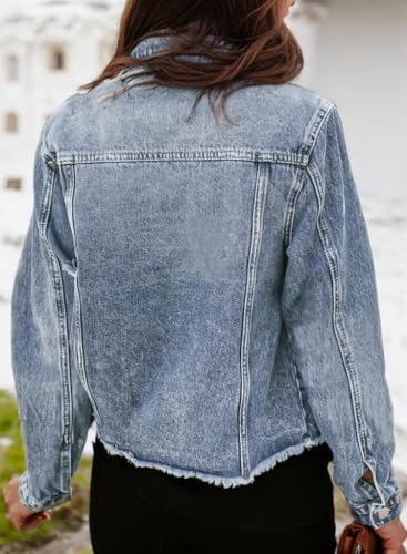 Kedera Womens Denim Jacket Distressed Frayed Ripped Jean Jacket Casual Button Down Light Jackets with Pockets2