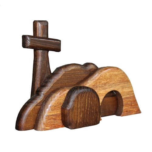 VINAER The Empty Tomb Easter Scene and Cross Decoration Wooden Empty Tomb Easter Decor Jesus Tomb for Religious Home Office Desktop Decoration