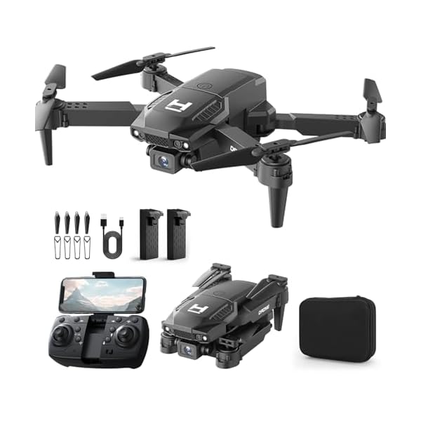 Mini Drone with Camera for Adults Beginner Kids, 1080P WiFi FPV, Foldable, 2 Batteries, One-Click Take Off/Landing, Altitude Hold Black