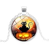  Y-XM 2er Set Halloween Halskette Schmuck Glas Zubehör Anhänger kleines Geschenk Katze und Kürbis Lampe A