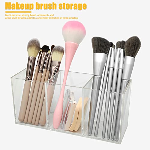 Image of Cerpourt Clear Makeup Brush Organizer,Acrylic Cosmetic Brushes Storage Holder with 3 Slots,Pencil Pen Holder for Desk,Desk Organizer and Accessories for Vanity