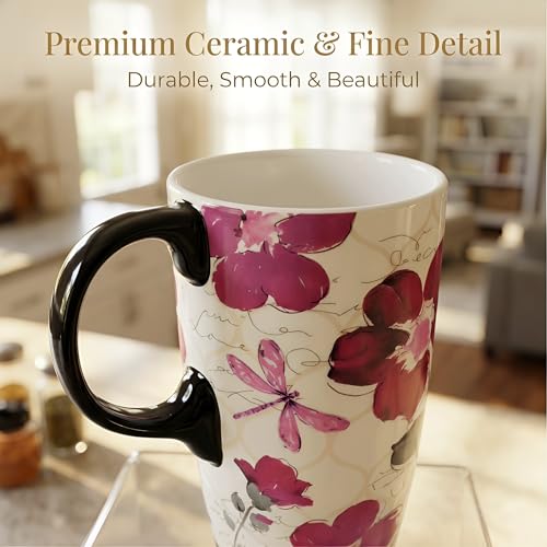 Vaso de cerámica DUSVALLY con tapa 17oz diseño floral miniatura 4