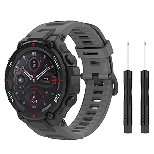 MoKo Sport Strap Compatible with Huami Amazfit T-Rex/T-Rex Pro, Soft Silicone Watch Band Adjustable Wristband Replacement Watchband with Tools, Dark Gray MoKo Sport Strap Compatible with Huami Amazfit T-Rex/T-Rex Pro, Soft Silicone Watch Band Adjustable Wristband Replacement Watchband with Tools, Dark Gray
