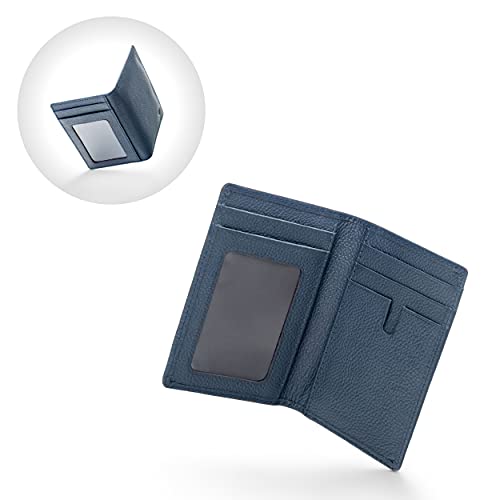 ZenZoi Slim Wallet for Men. Handmade Bifold Soft Leather Back Front Pocket Small Wallet. 2 Clear ID Windows, 5 Credit Card Slots, 2 Inside Pockets & Polyester Lining (Blue)2