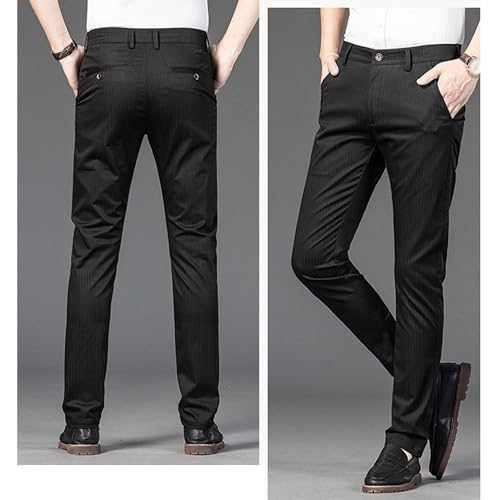 Maiyifu-GJ Men's Casual Business Dress Pants Slim Fit Stretch Pinstripe Suit Pant Lightweight Formal Flat Front Trousers3