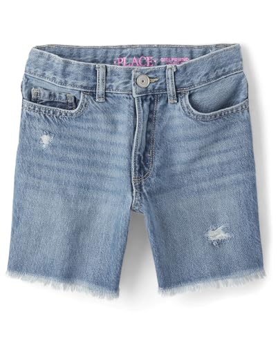 The Children's Place Girls' Denim Midi Shorts, Lea Distressed, 10