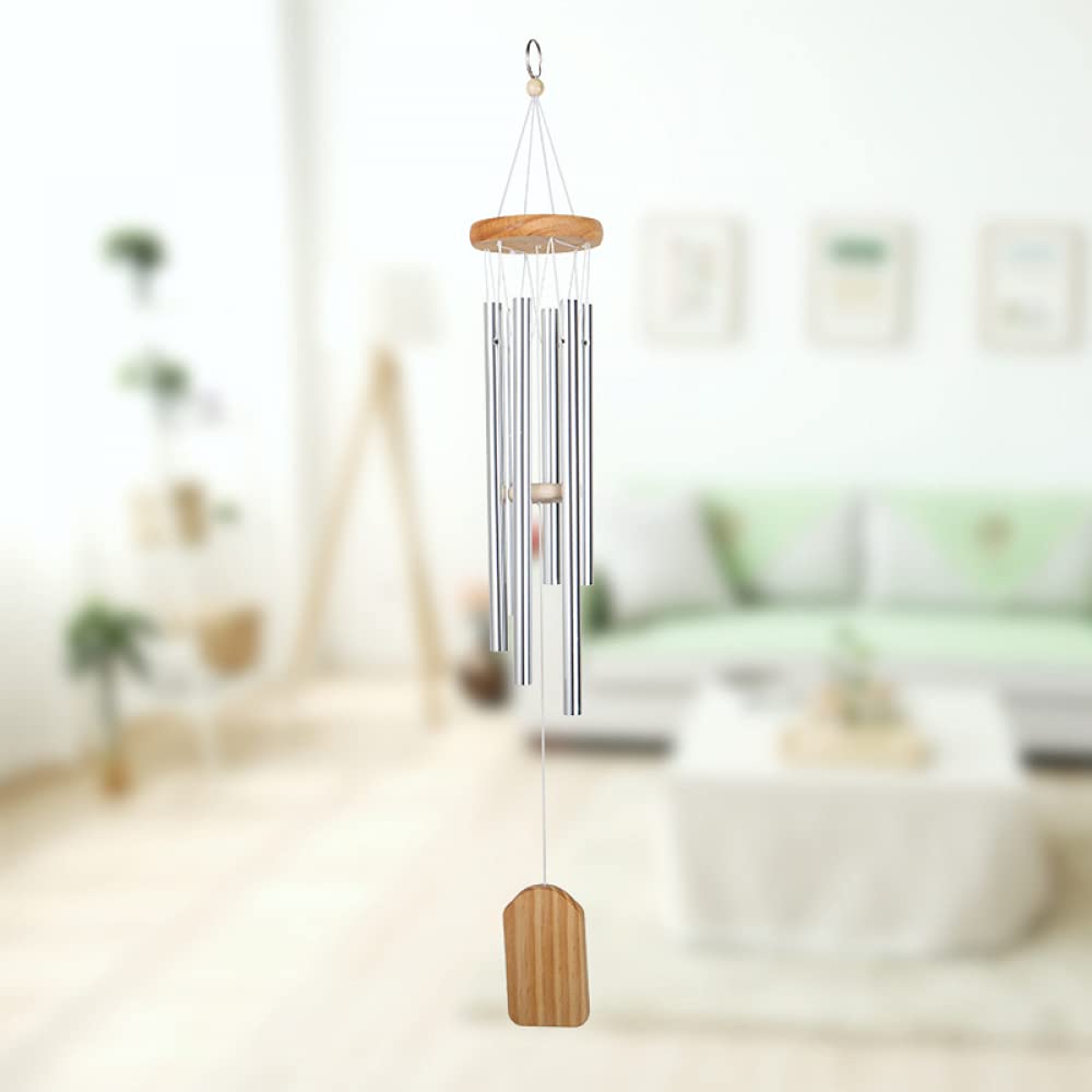 YXSH Argent 6 Tube Carillon Éolien Chapelle Cloches Carillons Éoliens Porte Tenture Murale Ornement Maison Jardin Décor Extérieur Carillons Éoliens