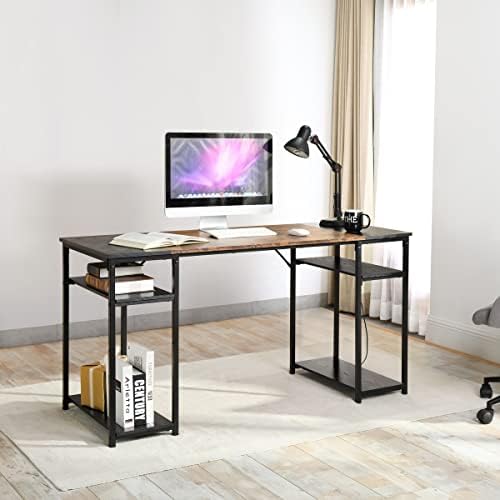 Homy Casa Inc Dembe Shelves Plus 120CM Desk, Black Brown