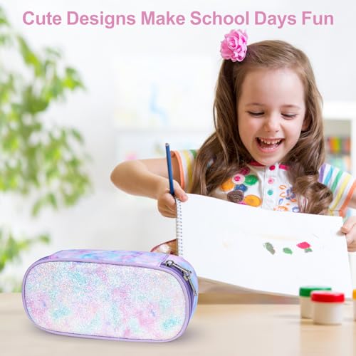 Image of Pencil Case for Girls - Cute Zipper Pencil Pouch for Girls Sparkly Kids Pencil Box Pencil Bag for School, Pencil Cases Only (Glitter Purple, Tie-dye)