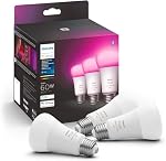 Philips Hue A19 LED Ampoule lumineuse intelligente 3-Pack - Ambiance blanche et couleur - 60W Ampoule d'éclairage intérieur - Contrôle avec Hue App. - Fonctionne avec Alexa, Google Assistant et Apple Homekit
