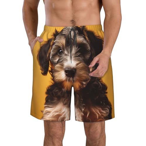 Men's Swim Trunks Black Puppy Quick Dry Board Shorts Mens Bathing Suit Beach Swimwear with Pockets