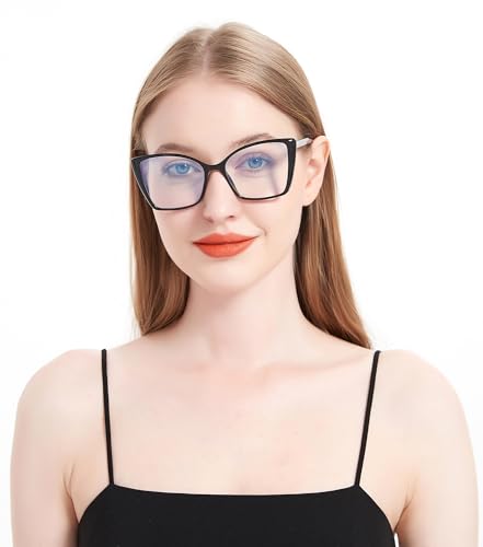 Image of 2 Pack Blue Light Blocking Glasses for Women, Oversized Trendy Cat Eye Computer Gaming Glasses Anti Glare & UV Glare RF6204 (Black + Clear Gradient Brown Cateye Frame)