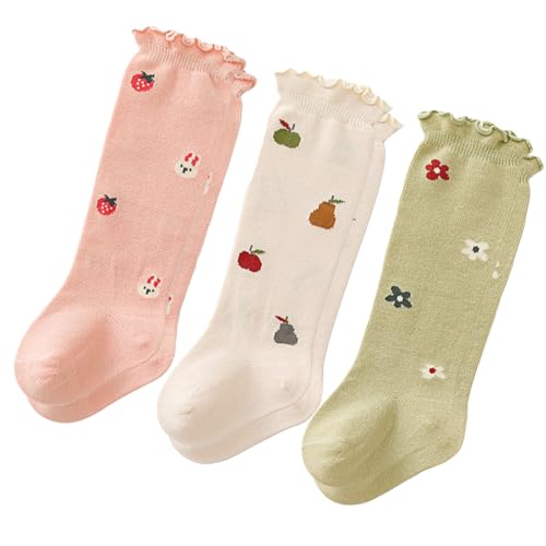 Cryfokt Medias Altas para bebé, Calcetines hasta la Rodilla Bonitos y Cálidos para Recién Nacidos, 3 Pares para Protección en Invierno (0 a 6 Meses)