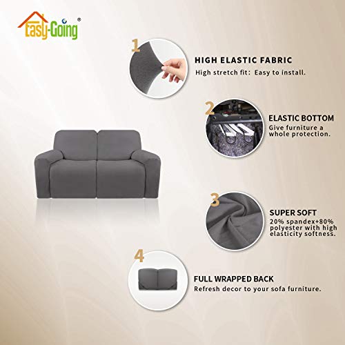Image of Easy-Going 6 Pieces Microfiber Stretch Sectional Recliner Sofa Slipcover Soft Fitted Fleece 2 Seats Couch Cover Washable Furniture Protector with Elasticity for Kids Pet(Recliner Loveseat,Light Gray)