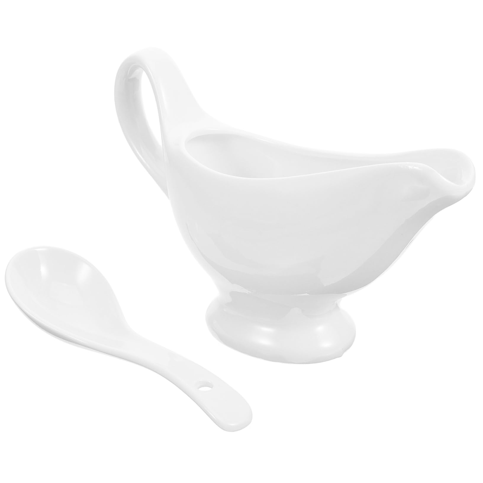Salsiera in Porcellana 175 Ml con Mestolino, Design Anti Goccia per Sugo e Salsa da Tavola, Supporto Abbinato